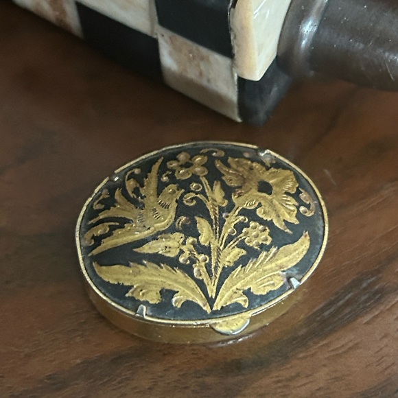 Vintage Damascene Floral Trinket Pill Box